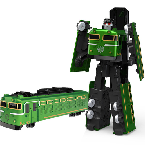 BKK Alloy Deformable Robot Train High Speed Railway Engineering Vehicle Bus Dinosaur Green Skin Train Kung Fu Panda Children's Toy 