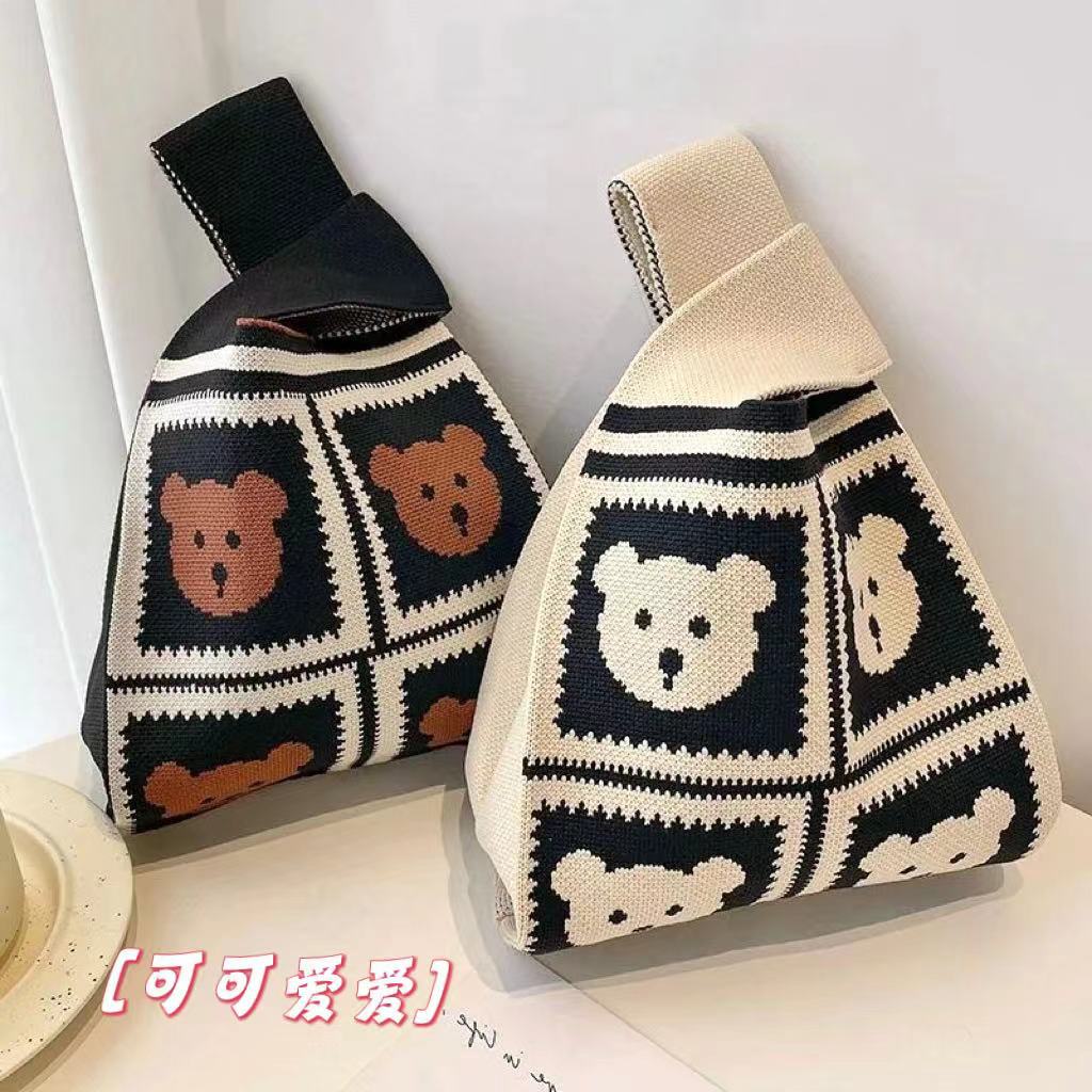 Corea del Sur ins bolsa oso bolso de punto original nicho personalizado bolsa abierta moda bolso de las mujeres