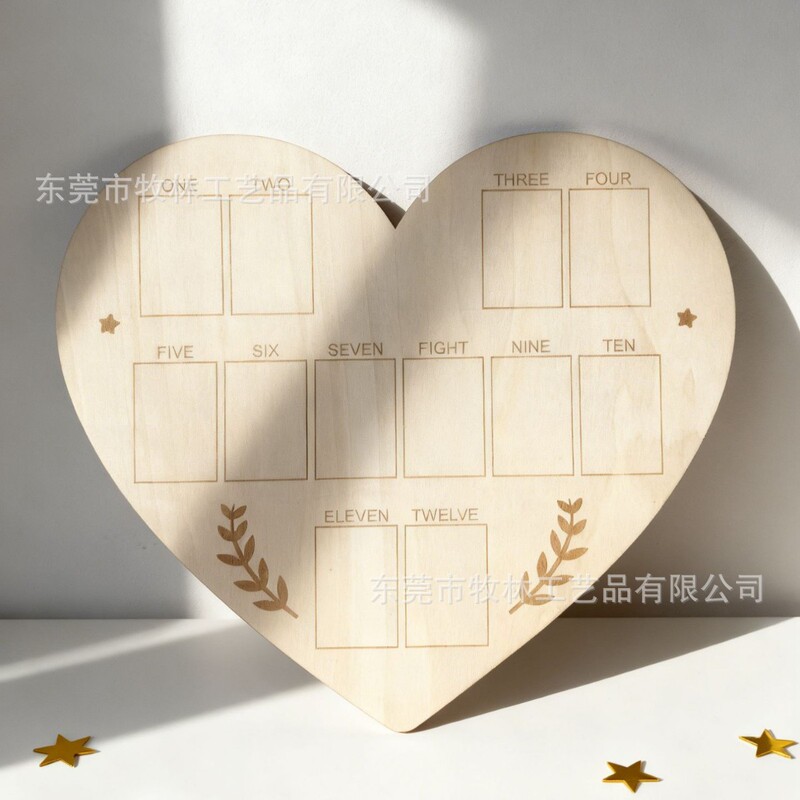 Heart-Shaped Wooden Baby Growth Photo Frame 12-Month-Old Baby's First Birthday Commemorative Photo Board Milestone Ornament Heart-Shaped Wooden Baby Growth Photo Frame 12-Month-Old Baby's First Birthday Commemorative Photo Board Milestone Ornament