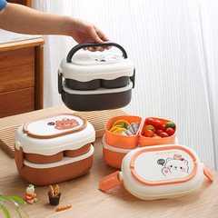 ins Internet celebrity bear double-layer plastic lunch box large capacity student portable lunch box microwave oven adult lunch box