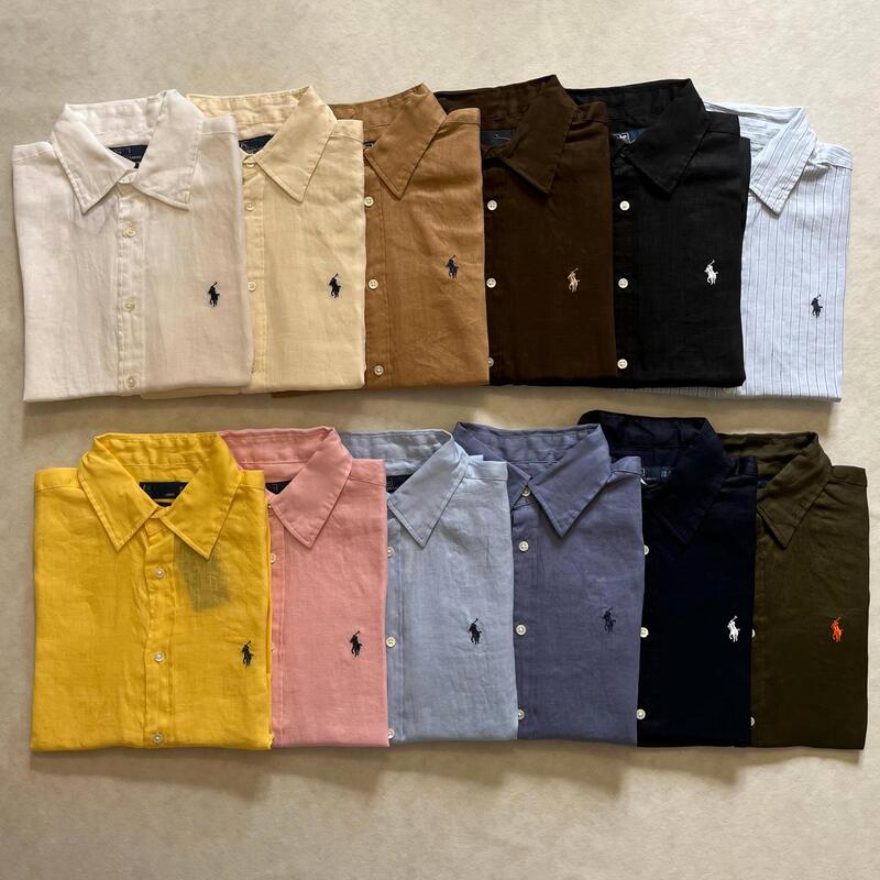 Rl High-End Version Ralph Linen Pony Logo Embroidered Polo Solid Color Long-Sleeve Shirt for Women, Vintage Old Money Style Casual
