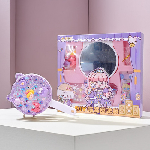 Children's DIY Cream Adhesive Makeup Mirror Material Kit Set for Girls Portable Handheld Mirror Comb Educational Toy