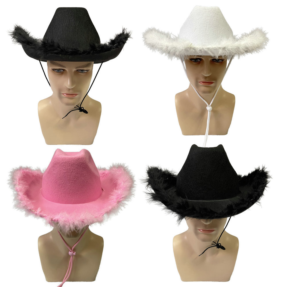 Sombrero vaquero blanco con plumas — estilo oeste, no tejido, ideal para fiestas, escenarios o despedidas de soltero