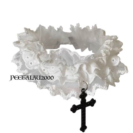 Double Lace Cross elasto Necklace choker Gothic Early Flavor