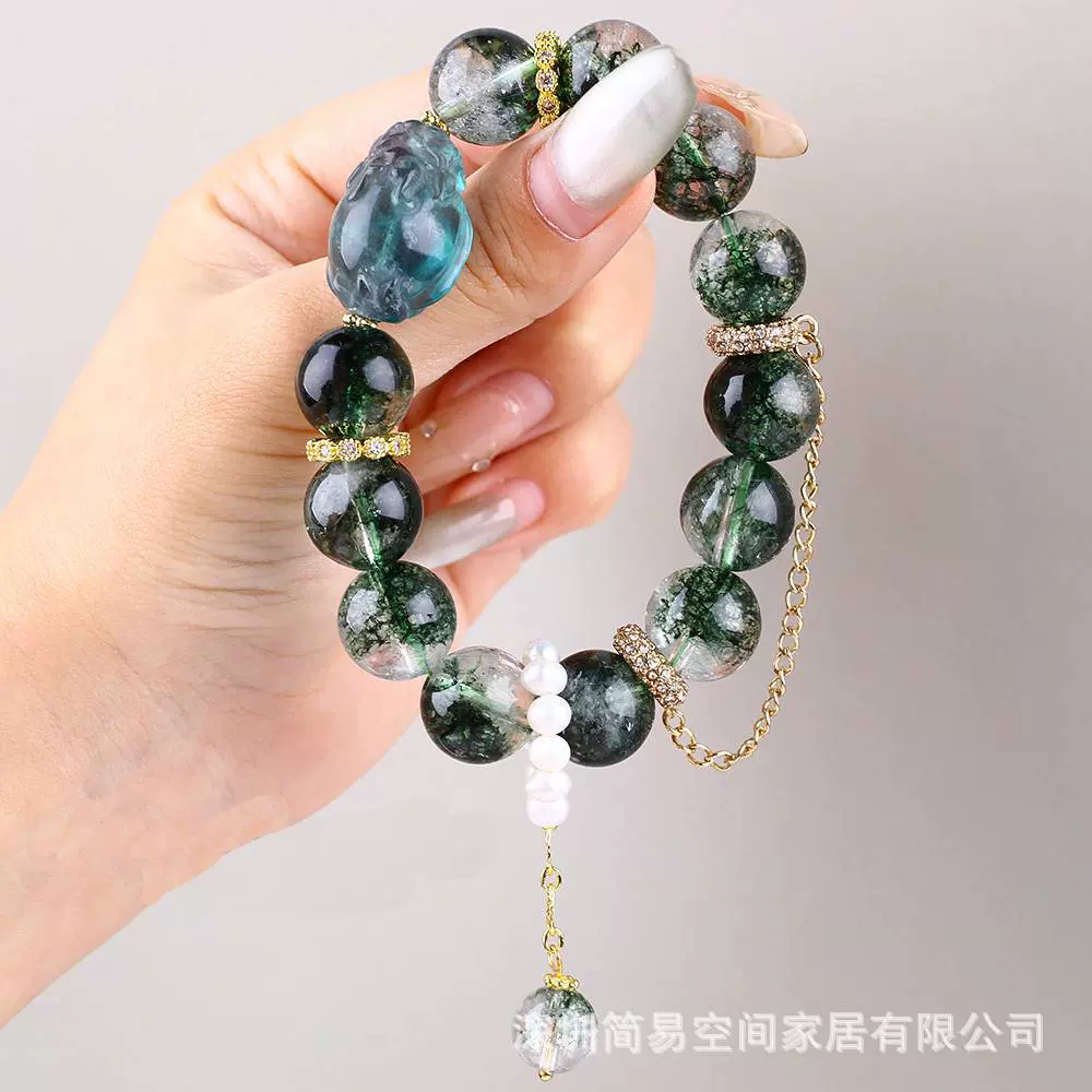 天然兔毛水晶石手链串珠闺蜜简约高级百搭手串小饰品礼物摆摊夜市