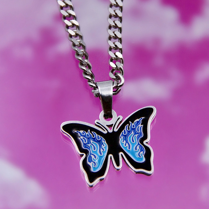 Ins Style Butterfly Titanium Steel Enamel Pendant Necklace 1 Piece display picture 1