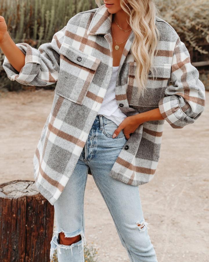 Women's Casual Plaid Single Breasted Coat Woolen Coat display picture 6