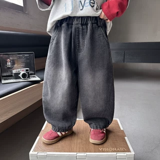 男童裤子秋装时髦儿童直筒牛仔裤2026新款男宝宝春秋季宽松弯刀裤