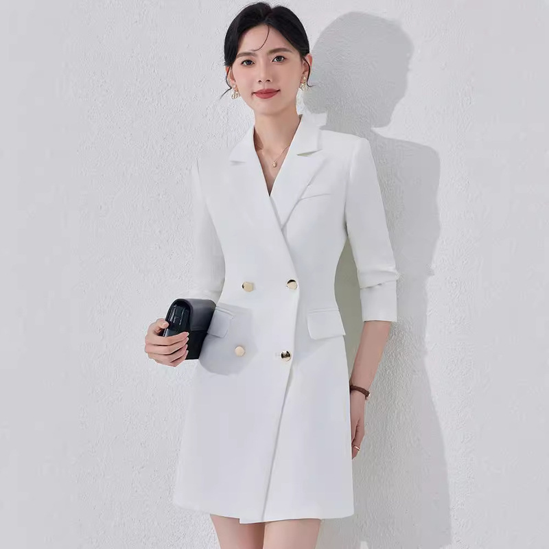 White Professional dress Women's 2024 Autumn and Winter Double-breasted Suit Skirt OL Commuter Work A- line Skirt Work Clothes