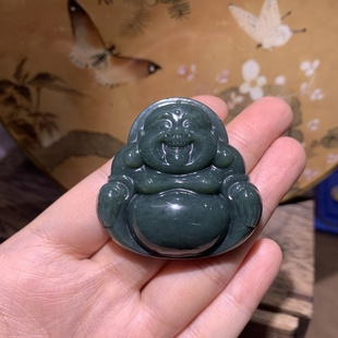 Jinyutang Xinjiang Hetian Jade Sandalwood Green Buddha 43/43/11 High Density Oil Full Live Broadcast