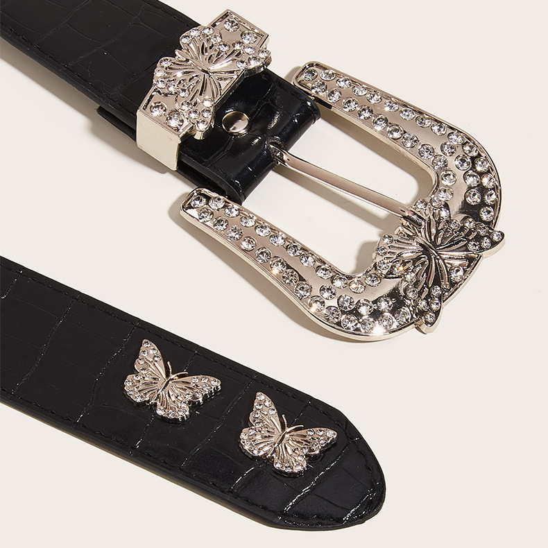 Fashion Butterfly Pu Leather Alloy Inlay Rhinestones Unisex Leather Belts 1 Piece display picture 2