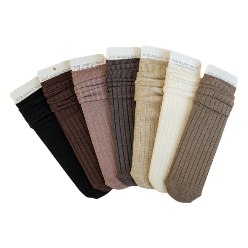 Otoño e invierno Cachemira calcetines de media pantorrilla de color sólido de las mujeres rayas gruesas pila ins estilo preppy a rayas japonés calcetines de algodón a rayas fabricantes lote