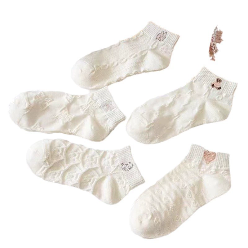Женские носки Boat socks, однотонные дышащие носки малоотражные, с милым медвежонком и нескользящей подошвой