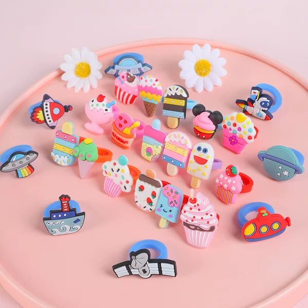 New Cartoon Rubber Small Ring Aviation Character Ring Cake Hanging Jewelry Wholesale