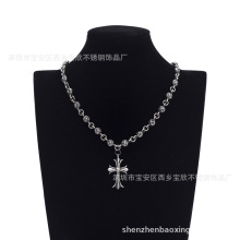 不掉色克罗伈项链男钛钢欧美饰品不锈钢十字架毛衣链大牌颈链批发