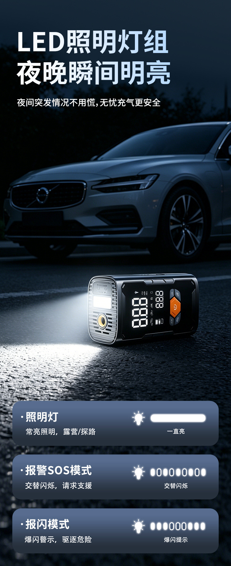 Car Air Pump, Emergency Start Power Supply, All-In-One Battery Charger, Emergency Jump Starter, Portable
