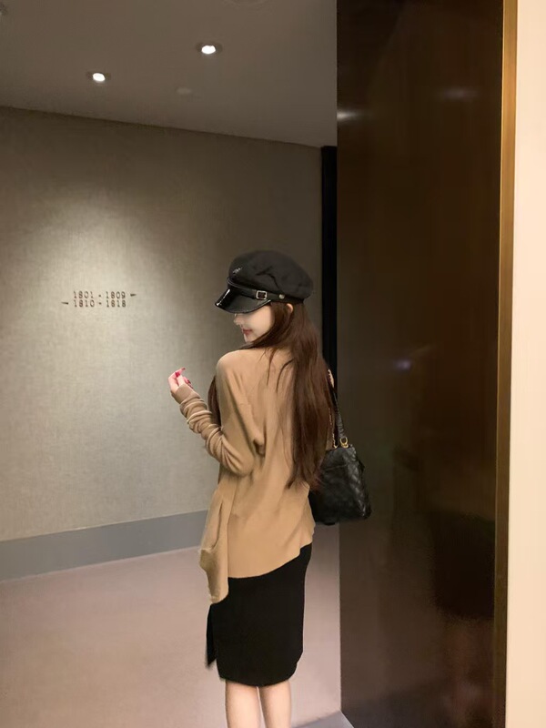 高品质~2025早秋长袖针织开衫修身显瘦吊带高腰半身短裙三件套装|undefined