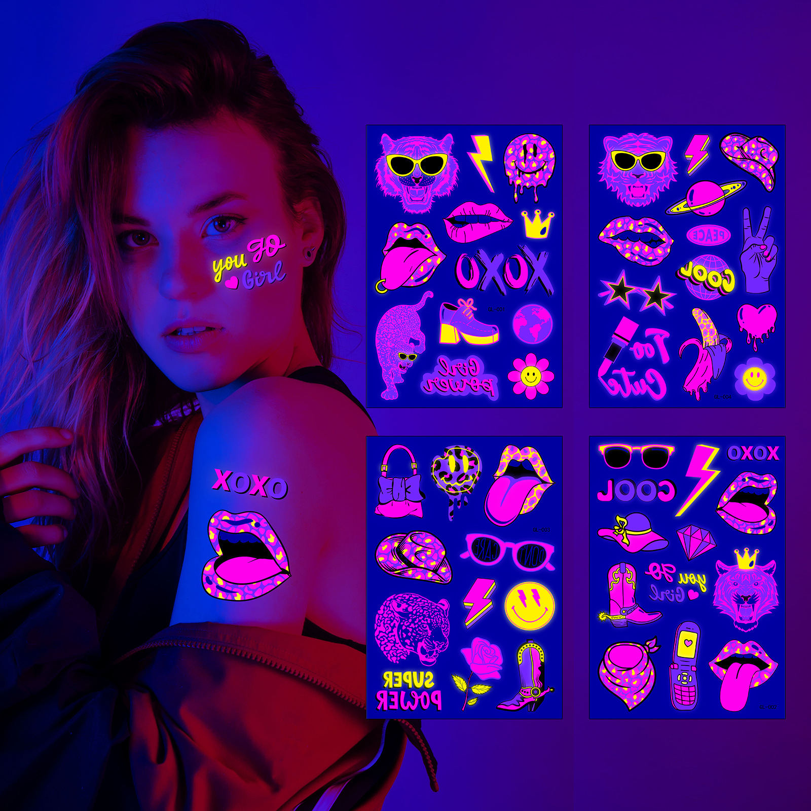 Tatuaje Temporal para Brazo de Papel de Transferencia de Agua, Impermeable, Fluorescente