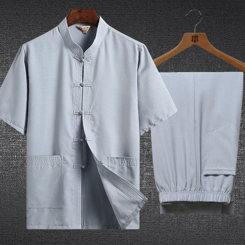 Summer Middle-aged and Elderly Linen Tang Suit Short-sleeved Suit for Men