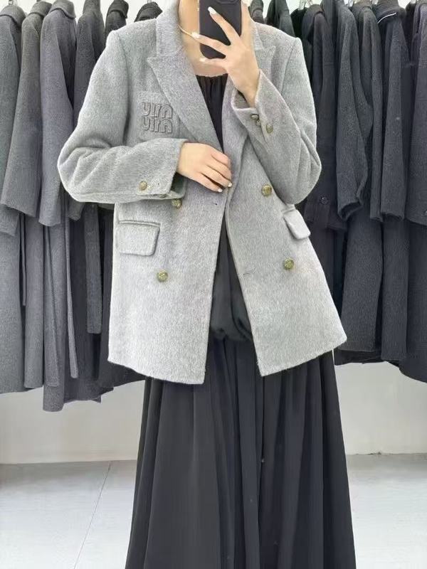 学院风miu系双面羊毛大衣小个子 女秋冬韩版宽松加厚毛呢西装外套|undefined