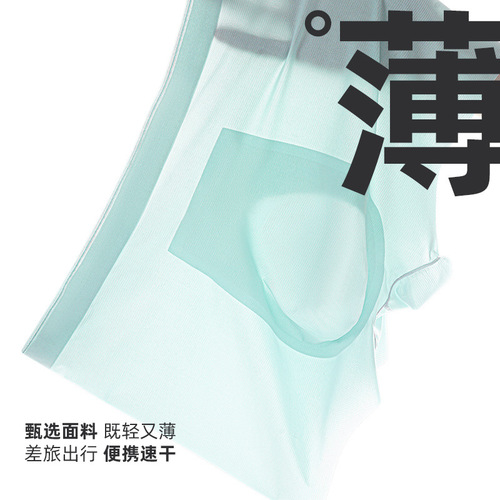 Summer Ice Silk Men's Briefs Molded Seamless Four-Point Pajama Bottoms Thin Men's Athletic Breathable Straight Shorts Wholesale