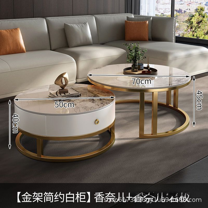 轻奢伸缩岩板茶几客厅家用小户型简约现代阳台小桌子圆形组合茶桌|undefined