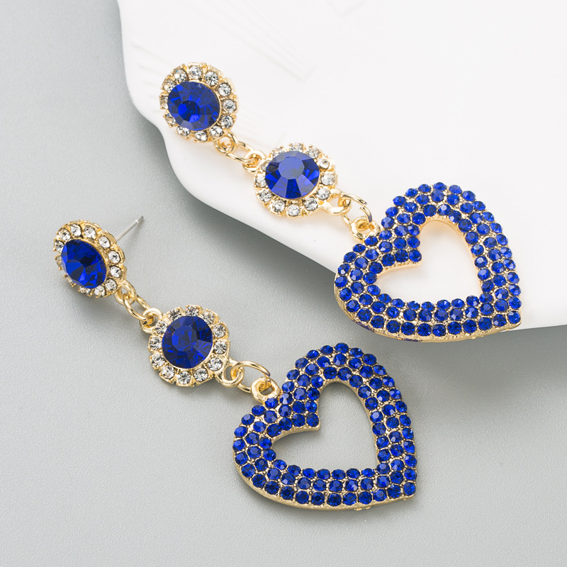 Fashion New Alloy Diamond-embedded Heart-shaped Multicolor Long Earrings display picture 7
