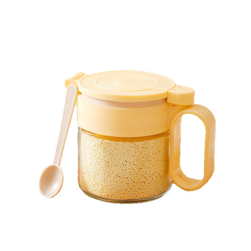 Nuevo tanque de condimento, multifunción y conveniente, botella de condimento doméstico, caja de condimento de encimera, botella de vidrio con botella de condimento de cuchara