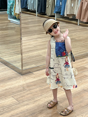 女童背心裙2024夏裝女寶寶卡通印花無袖寬鬆吸汗棉布大裙擺連衣裙