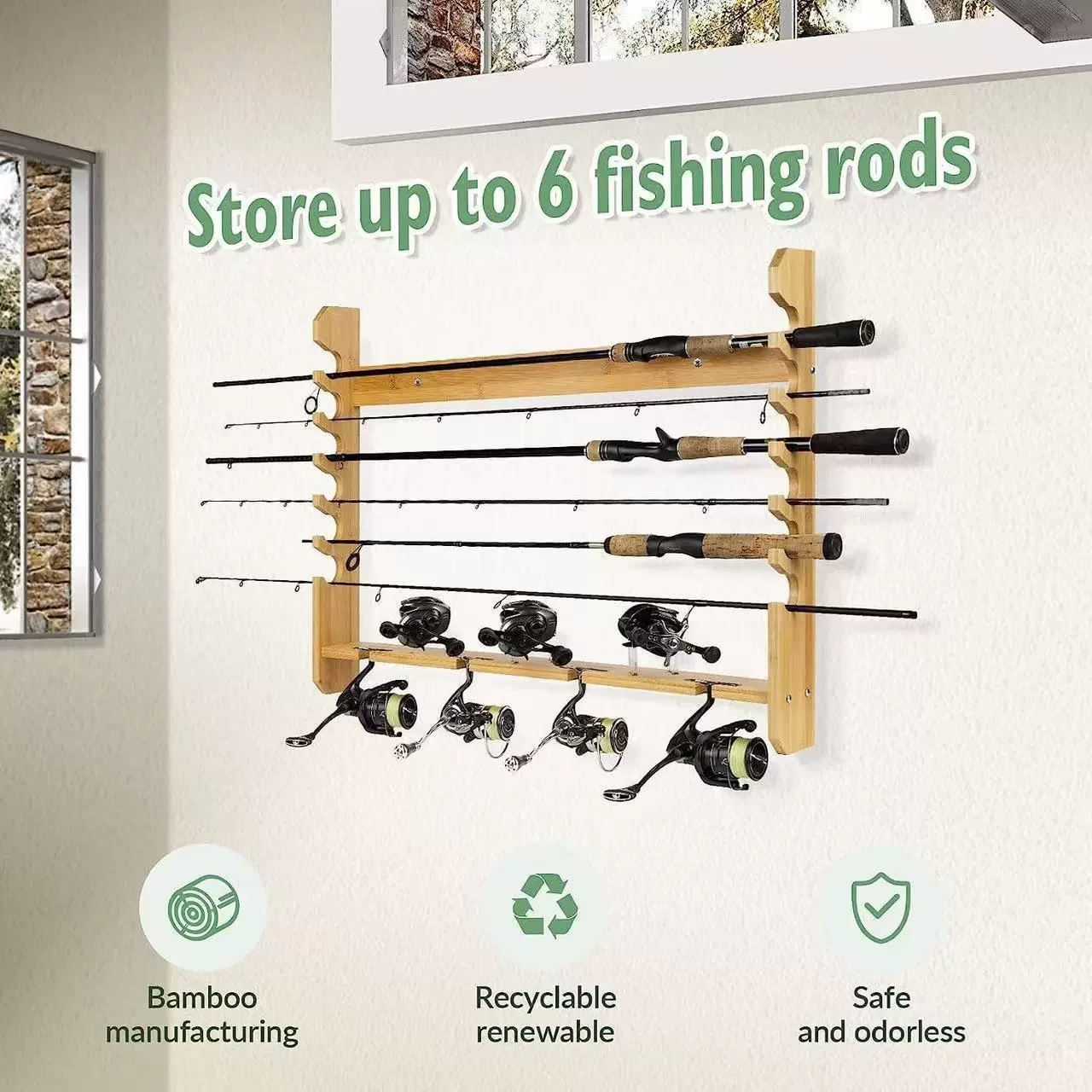 Трансграничная деревянная стойка для демонстрации рыболовных снастей, бытовой держатель для удочки, настенная деревянная настенная стойка для хранения и организации удочки