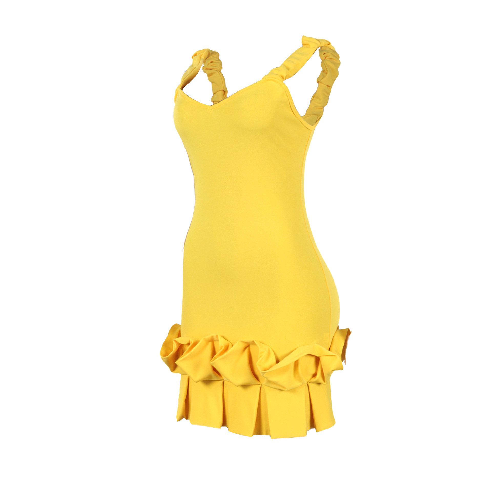 Women's Clothing Elastic Waist Pleated Lace Backpack Dress Hip-Fitting With Solid Color_ecoleips.com