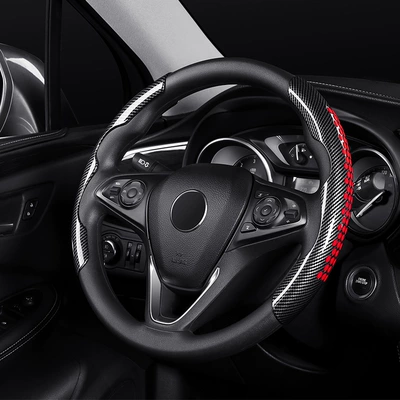 Cross-border new car steering wheel cover four seasons universal power steering cover carbon fiber non-slip decorative car handle cover (Steering wheel cover) - carbon-fiber-pattern-red-38cm