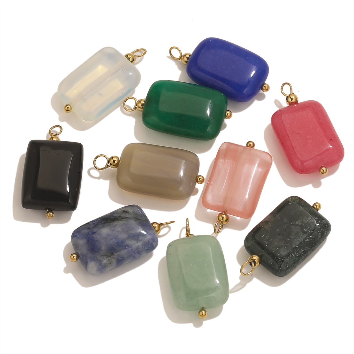 Piedra natural de acero inoxidable hecha a mano colgante colgante cuadrado DIY collar pendientes pulseras joyas accesorios al por mayor