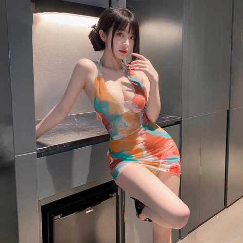 Eosilin New Sexy Deep U-Neck Plunge Print Gradient Bodycon Dress Women Summer Beach Tank Top Dress