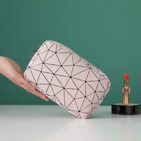 Nueva celebridad de Internet bolsa de cosméticos portátil de viaje de gran capacidad bolsa de almacenamiento impermeable pu Bolsa de Diamantes geométricos bolsa media