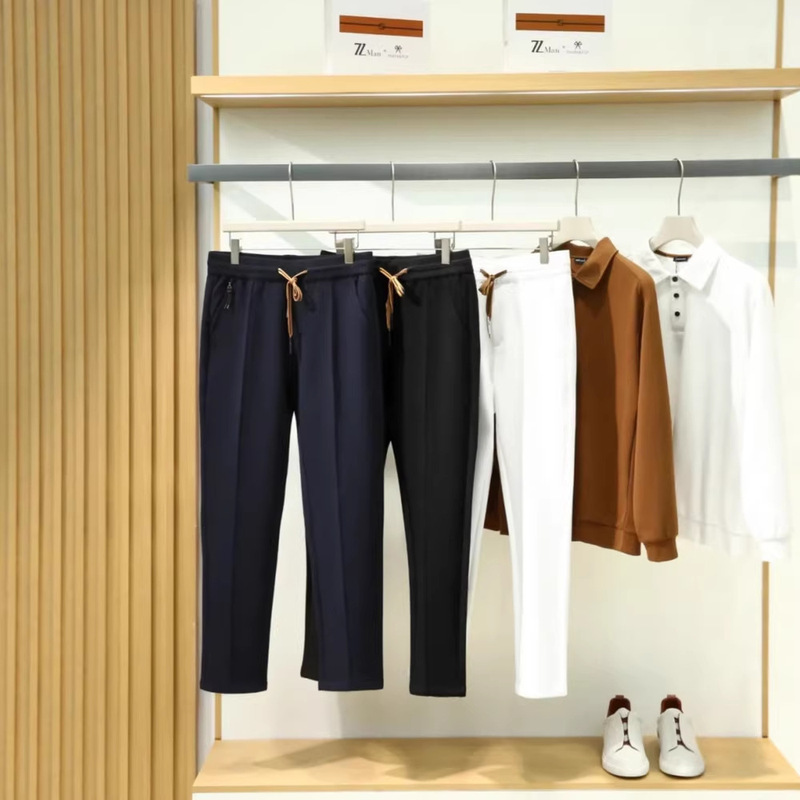 Designer Style Light Luxury Minimalist Men's Trousers, Men's Autumn High-End Fashionable Stylish Color-Block Drawstring Casual Pants Designer Style Light Luxury Minimalist Men's Trousers, Men's Autumn High-End Fashionable Stylish Color-Block Drawstring Casual Pants