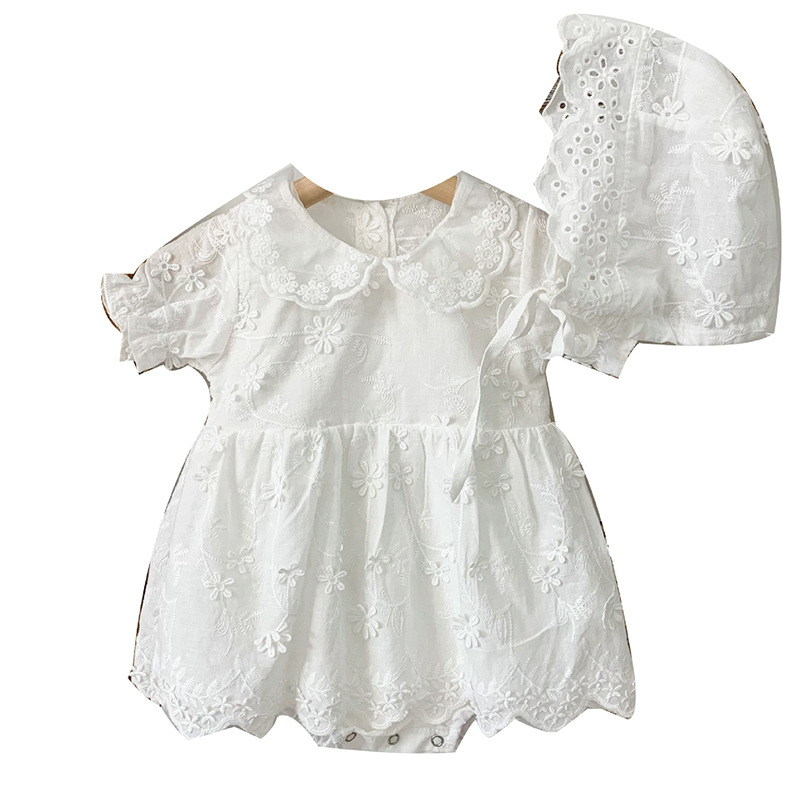 2023 verano estilo coreano de manga corta de encaje mameluco de las niñas bebé de una pieza mameluco vestido lindo bebé mameluco vestido