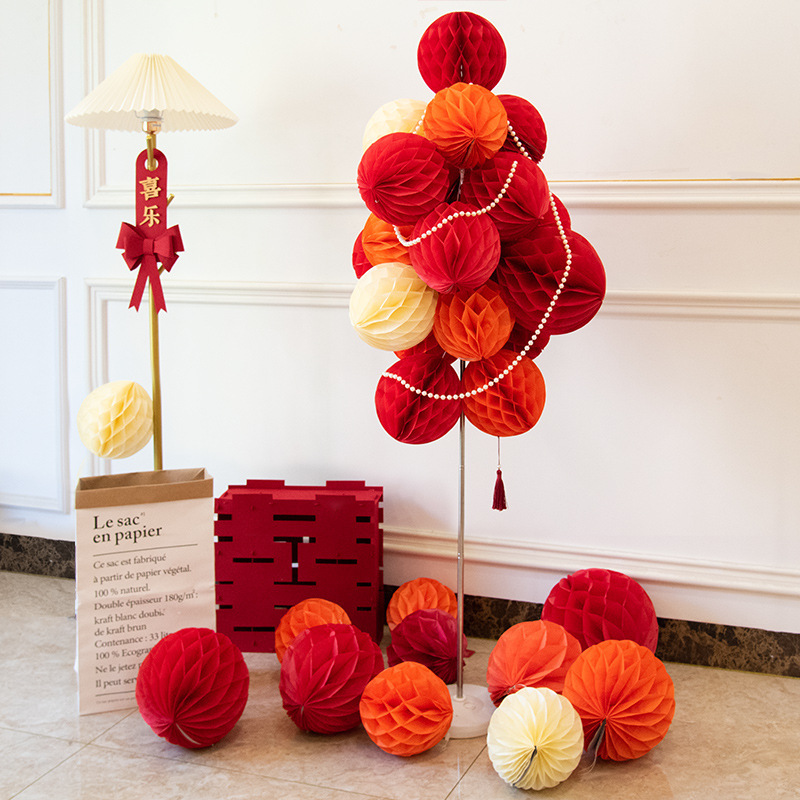 Wedding room decoration guide, decoration for wedding celebration, wedding room set decoration, bedroom living room scene, hotel honeycomb ball pillars