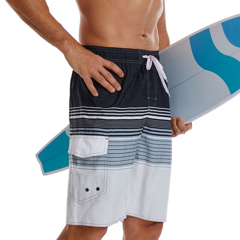 European and American summer gradient men's beach pants striped running swimming mesh sports quarter pants quick-drying waterproof pants
