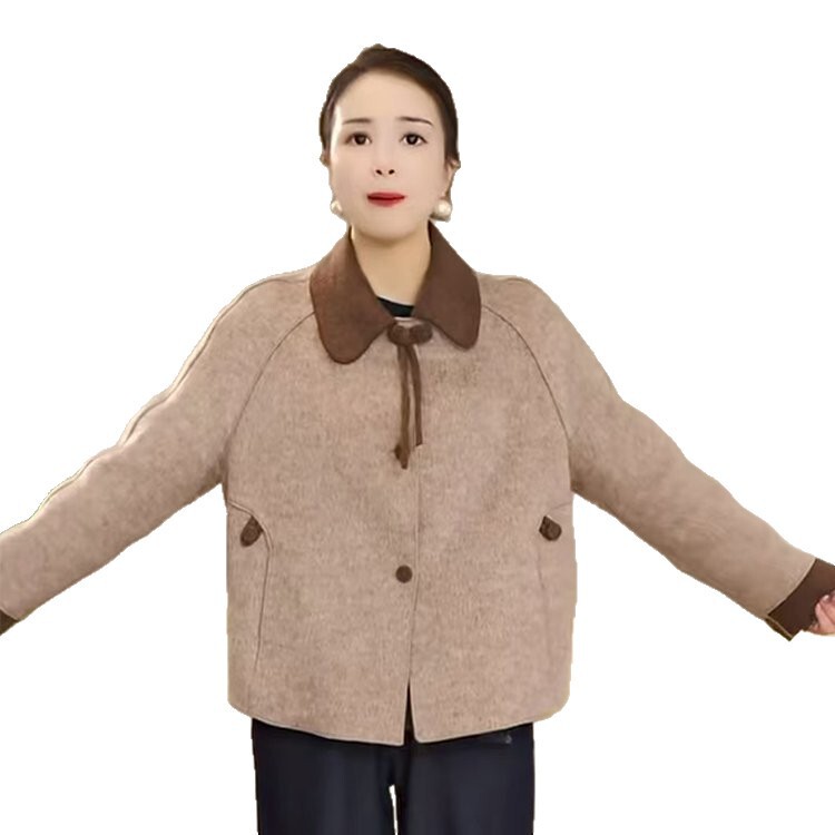 一件代发直播爆款2025秋季新款时尚拼色宽松气质毛妮外套上衣女|undefined