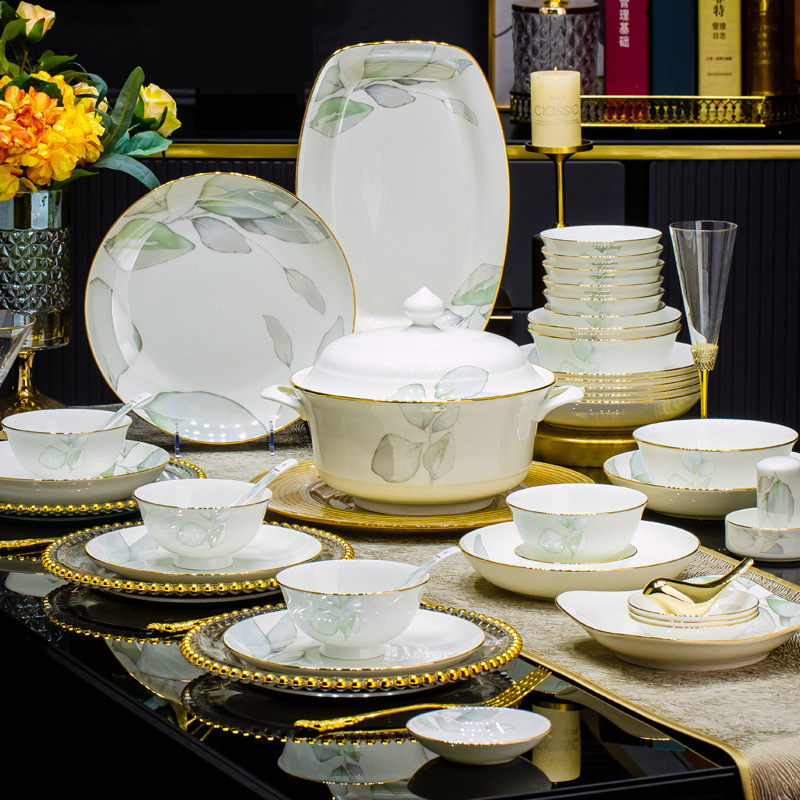 Xiaohongshu's Popular Ceramic Tableware Jingdezhen Bowl and Plate Set, Complete Set of Bone China Household High-Value Bowl and Chopstick Gift Box