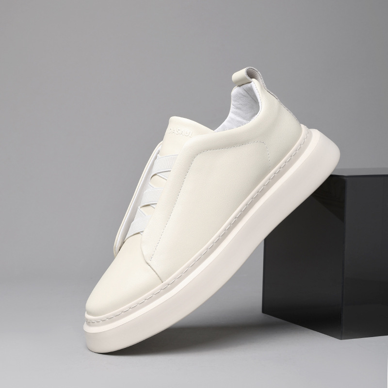 Summer New Casual Genuine Leather Men's Shoes Slip-on Thick Bottom Lazy Loafy Shoes Low-top White Men's Shoes Summer New Casual Genuine Leather Men's Shoes Slip-on Thick Bottom Lazy Loafy Shoes Low-top White Men's Shoes