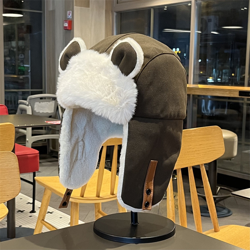 Herbst- und Wintermützen Damen Warme, verdickte Fleece-Ohrenschützer Gestrickte Winterwollmützen_voghion.com