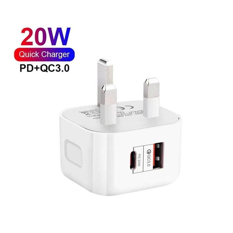 Cross-border direct supply certified PD20W + QC18W US, Europe and UK wall charging with light fast charging head mobile phone charger