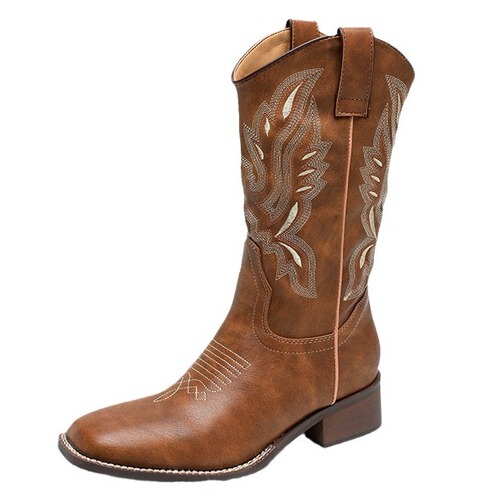 Vintage Embroidered V-neck Martin Boots for Women Autumn Brown Thick Heel Ethnic Style Knight Short Boots Western Cowboy Boots for Women