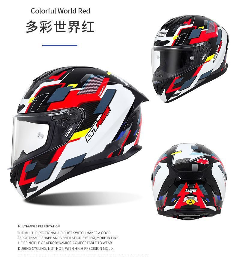 Gsb-S361-Motorcycle Full-Face Helmet, Imitation Racing Helmet Shape, Breathable and Ventilated Lining, Suitable for All Seasons, with Reserved Earphone and Eye Slots