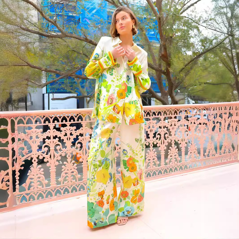 Europe and the United States cross-border 2024 independent station AliExpress fashion personality printing lace color matching holiday leisure tether suit