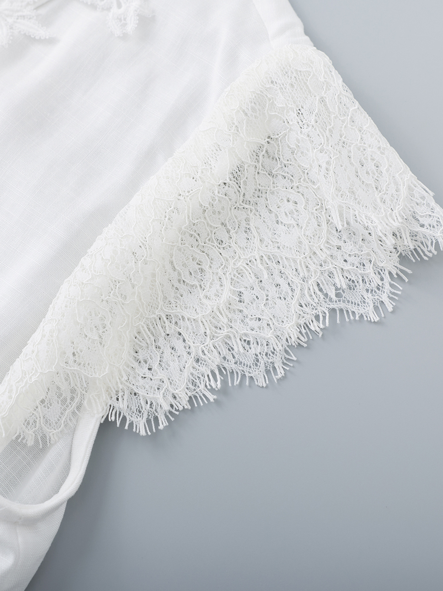 Bộ áo ren phối tay + chân váy xòe maxi nữ thắt eo mùa hè — màu trắng