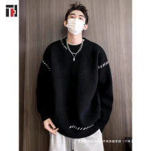 简约圆领毛衣男秋冬季2023新款情侣潮流宽松百搭加厚暖针织衫