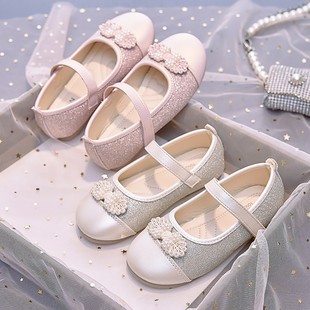 Girls Princess Shoes Children's Shoes 2025 New Spring and Autumn Small Leather Shoes Baby Girl Silver Autumn Soft Sole Shoes